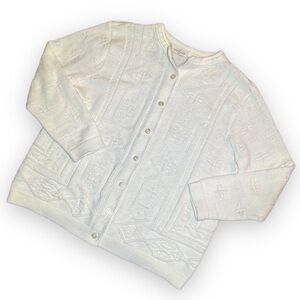 Vintage Fisherman Cozy Sweater - Yarnworks Ivory Knit Button Cardigan -XL